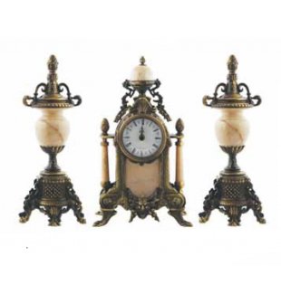 Набор два кубка и часы ДИММАРК 425-1124М, блестящая латунь, розовый мрамор